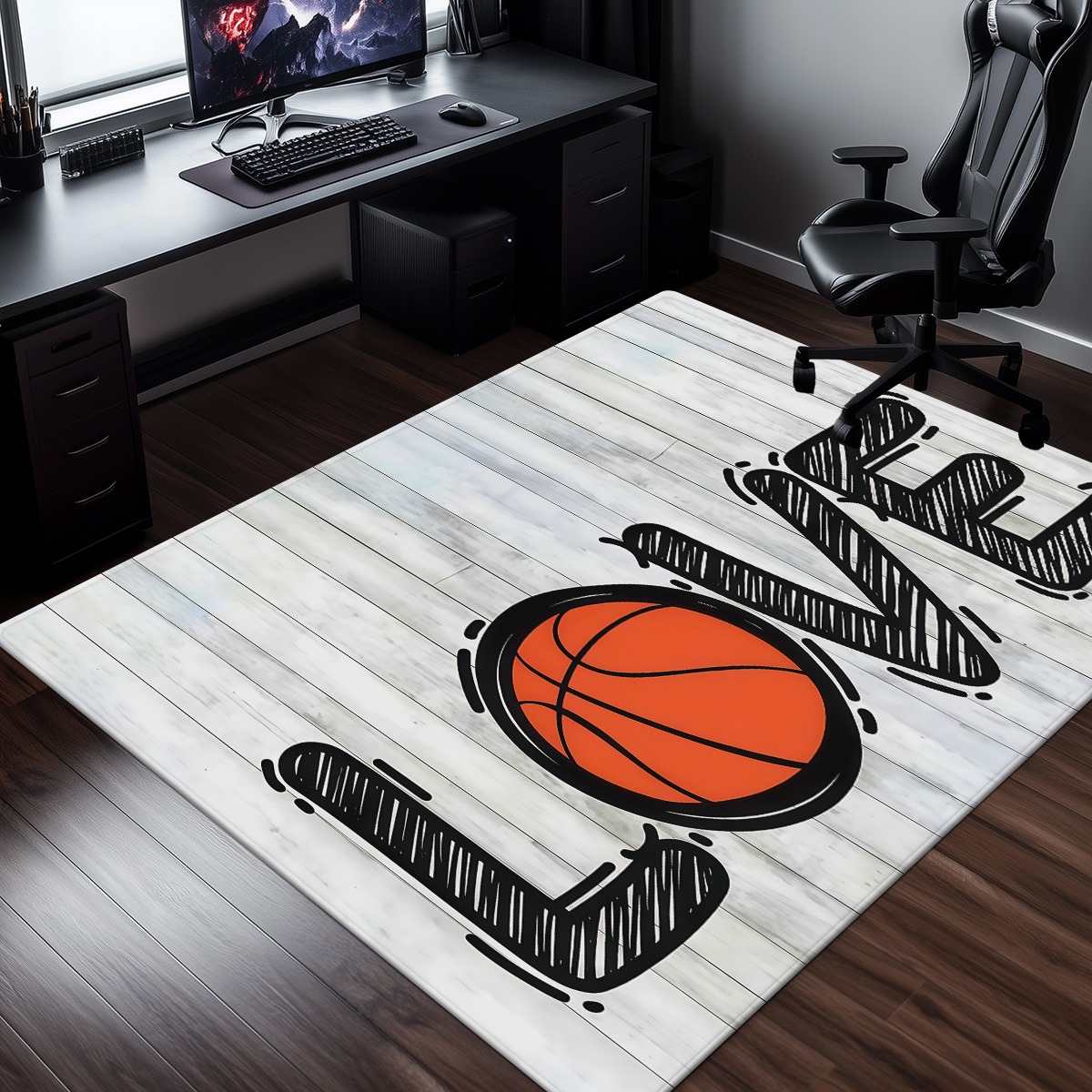 Home Gym And Basketball Court - Basketbol sahası ahşap dokulu halı, spor